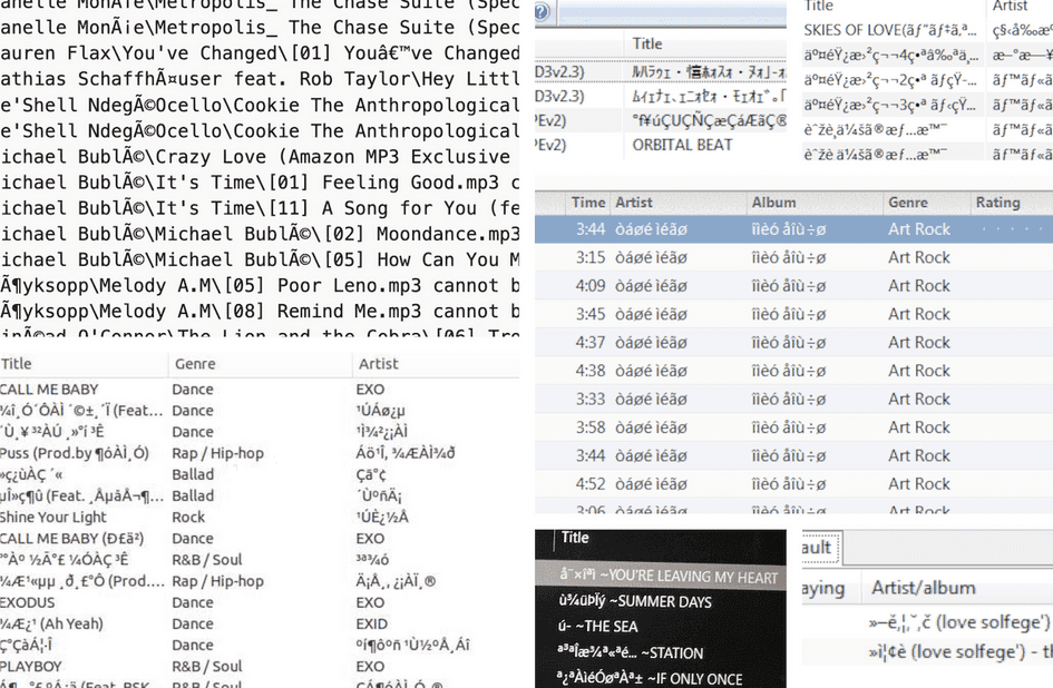 esempi di mojibake relativi a mp3